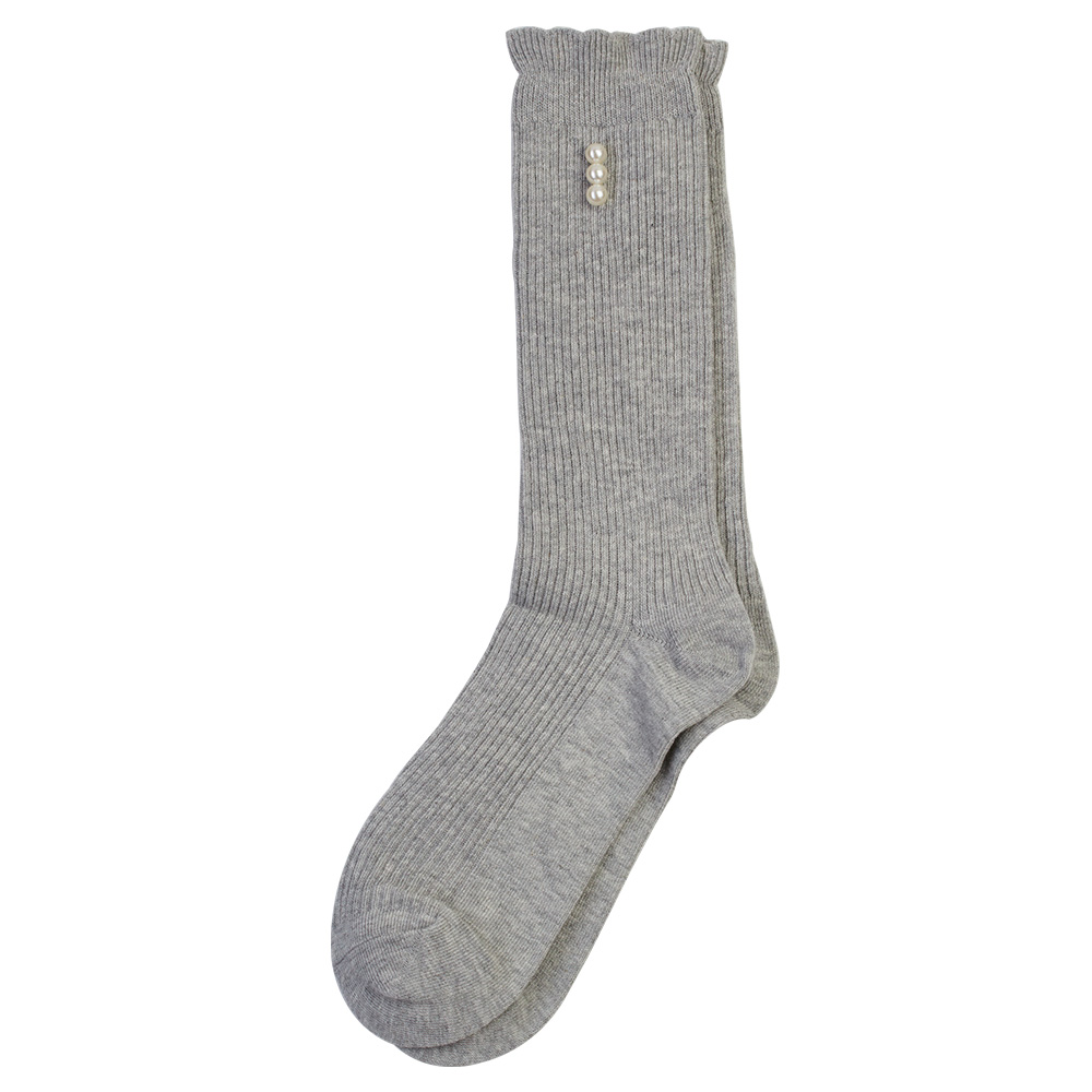 夢幻木耳邊珍珠中筒襪 灰