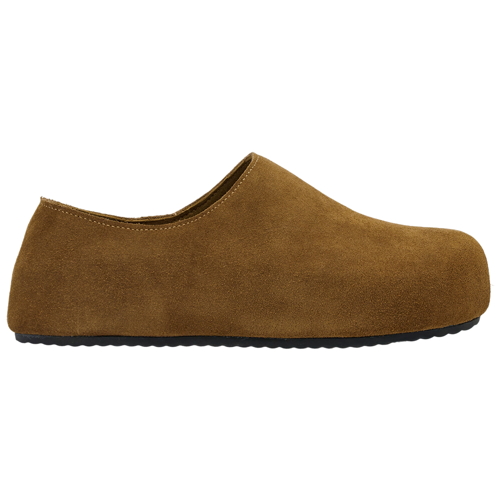 李柔聯名-慵懶共存圓頭牛麂皮懶人拖鞋 棕