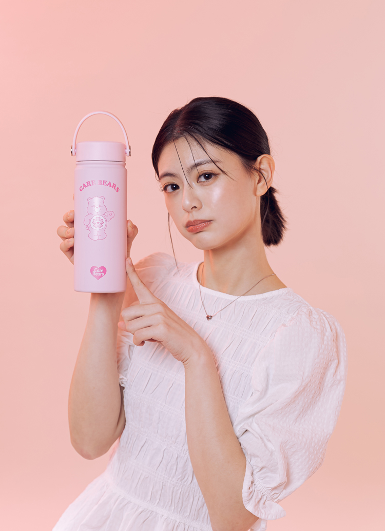 GraceGift CareBears聯名 櫻花小熊 櫻花季限定 櫻花小熊手提式304不鏽鋼保溫瓶(500ml) 粉色