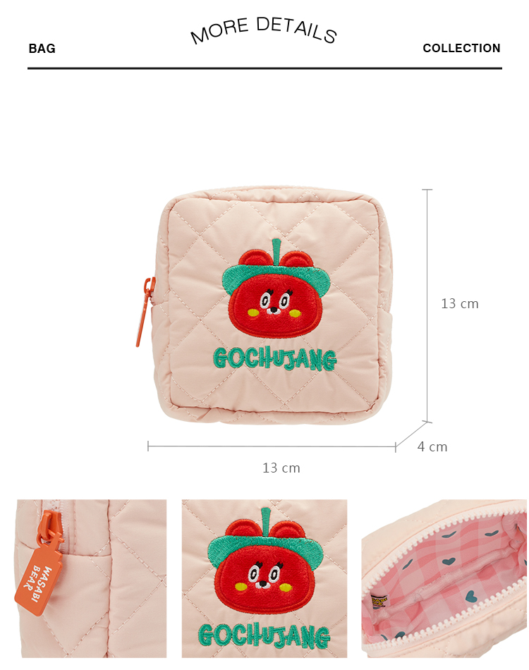 GraceGift Wasabi Bear聯名 辣椒醬熊 格紋鋪棉收納包 粉色 實拍圖