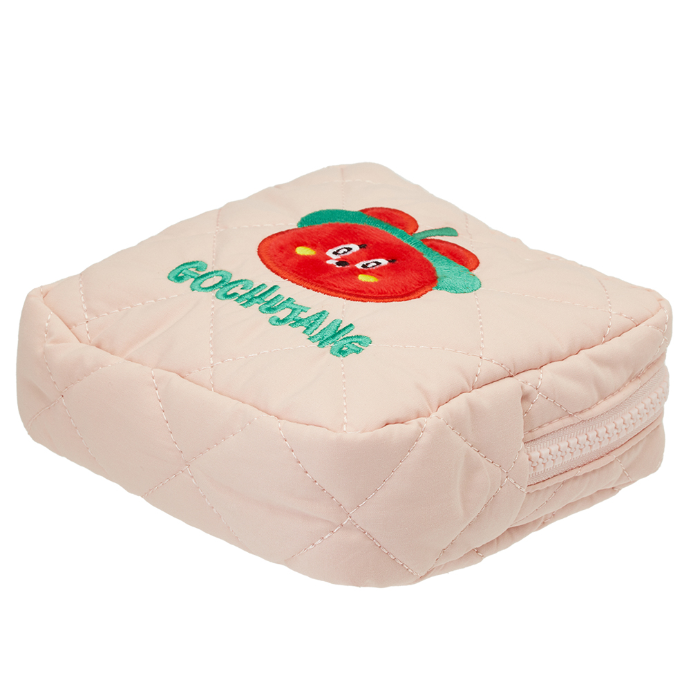 GraceGift Wasabi Bear聯名 辣椒醬熊 格紋鋪棉收納包 粉色 實拍圖