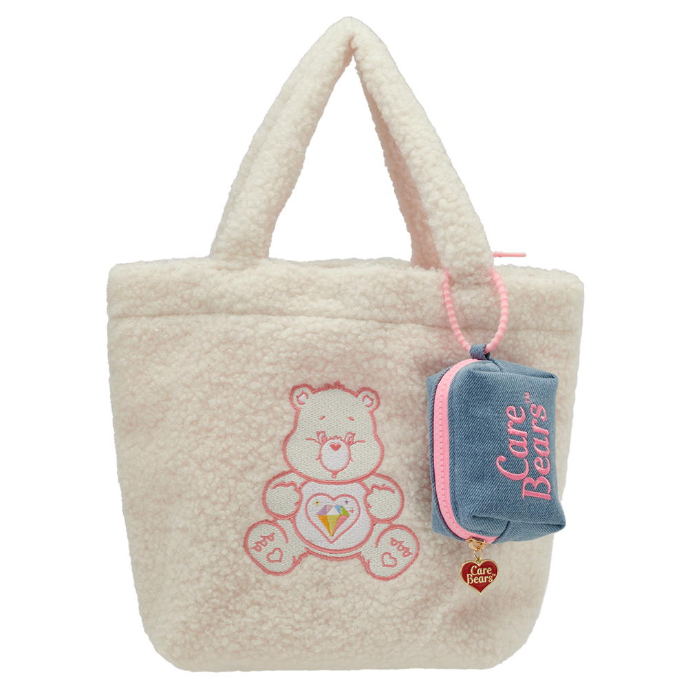 Care Bears-鑽石小熊泰迪毛毛手提肩背托特包 米白