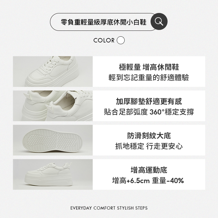 GraceGift 平價女鞋 時尚秀場 圓頭  零負重輕量級厚底休閒小白鞋  白色