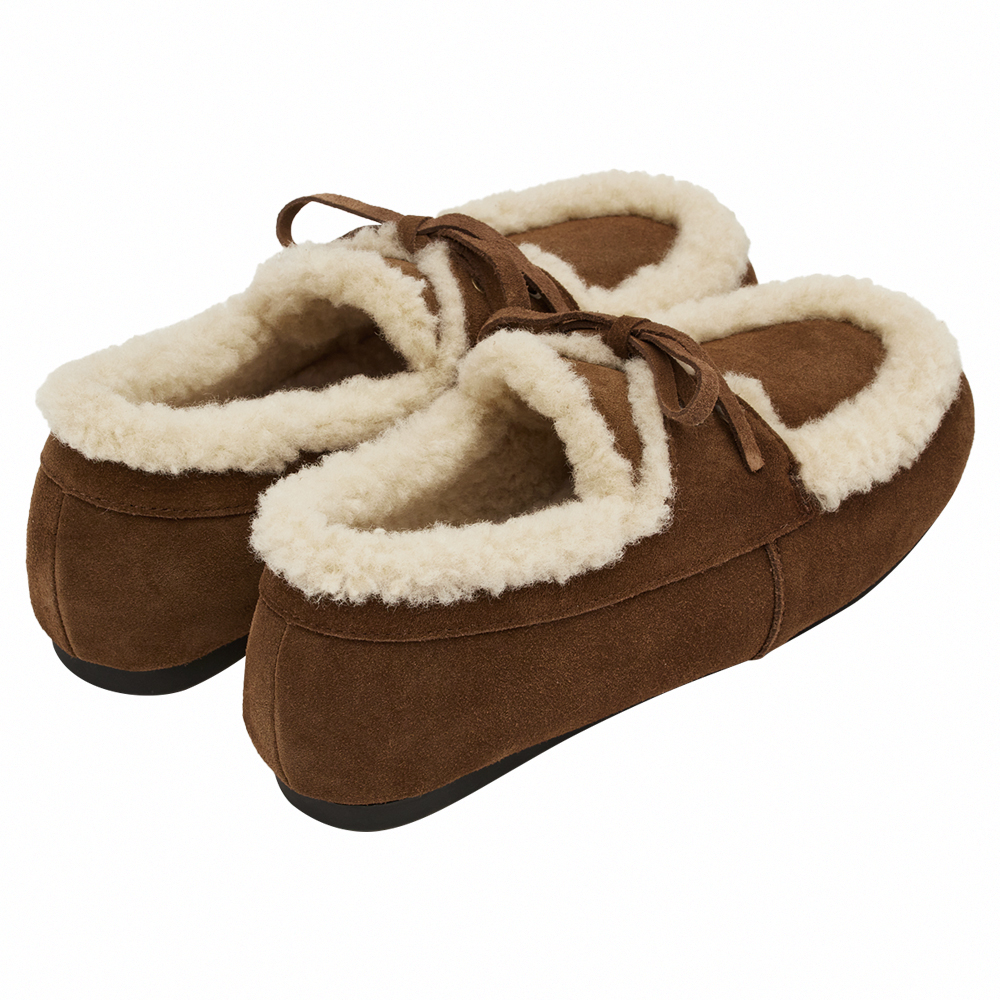 復古暖意真皮羊羔毛莫卡辛鞋 棕