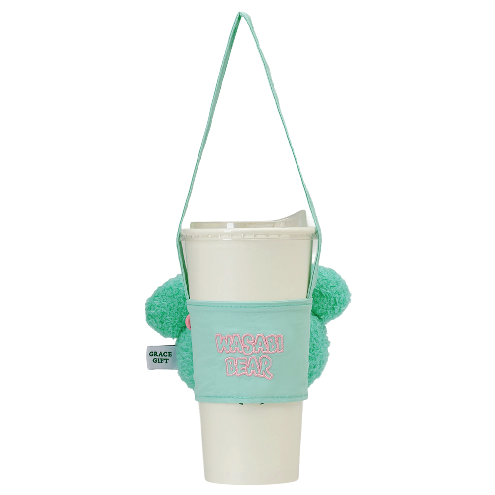 GraceGift Wasabi Bear聯名 芥末熊 絨毛星星吊飾飲料提袋 隨行包 藍綠色