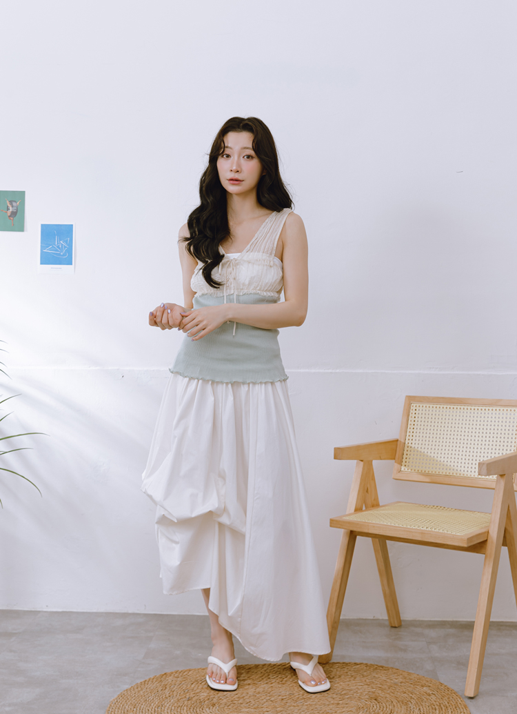 GraceGift 平價女鞋 時尚秀場 方頭 韓系慵懶人字中跟拖鞋 米白色