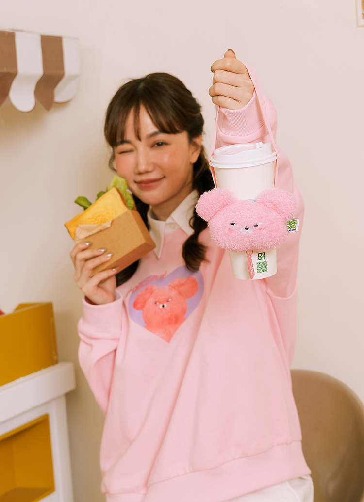 GraceGift Wasabi Bear聯名 粉芥末熊 絨毛星星吊飾飲料提袋 隨行包 粉紅色