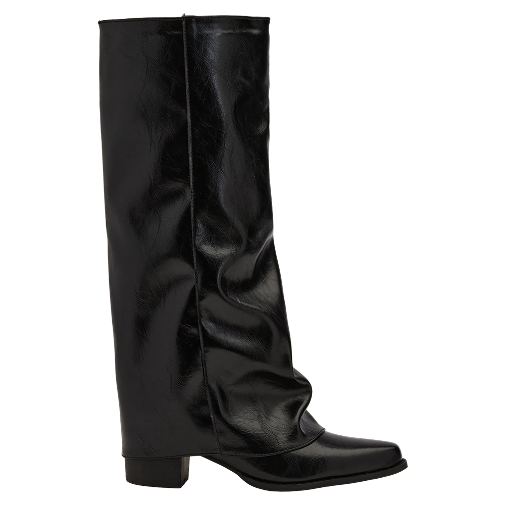 時尚秀場尖頭中跟堆堆褲管長靴 黑
