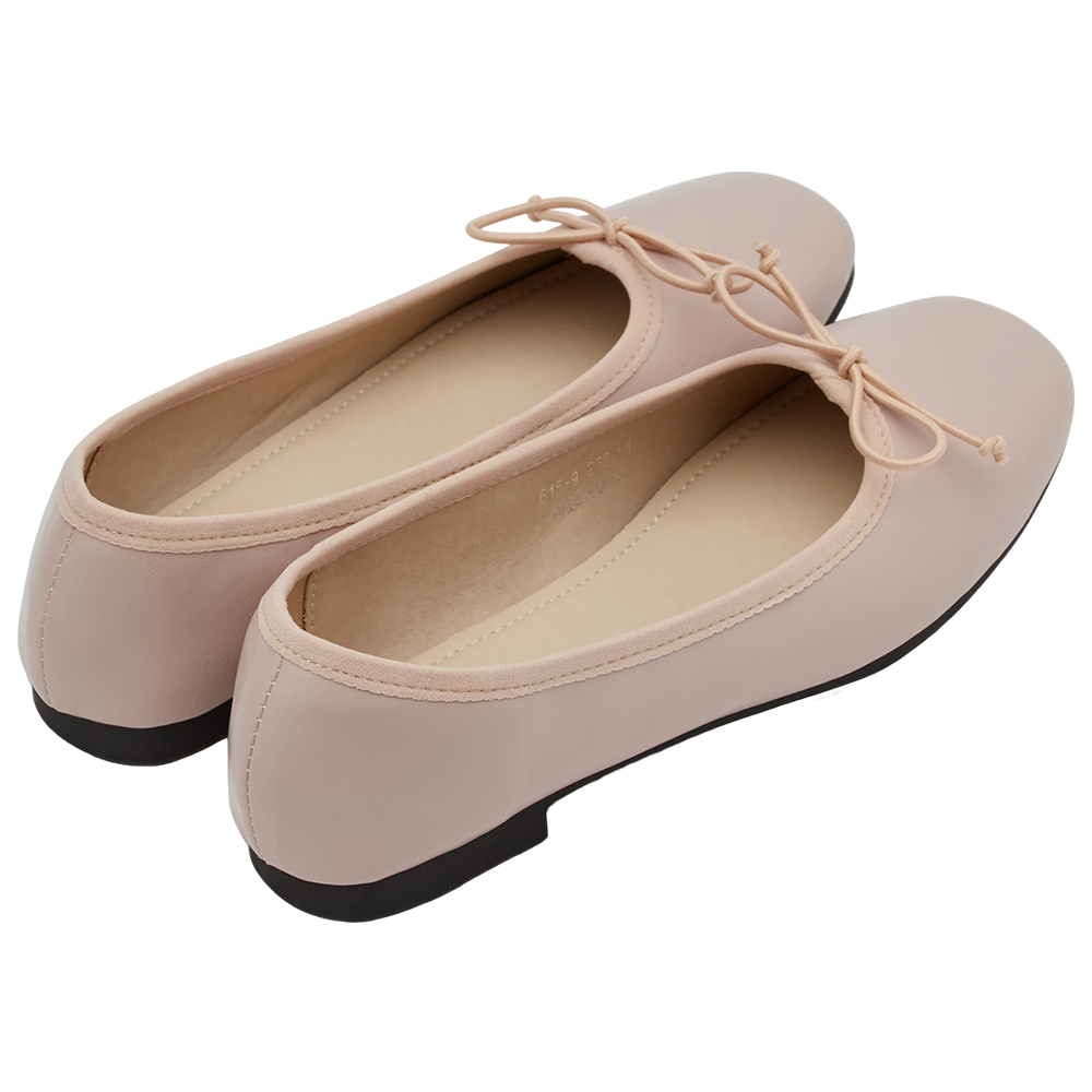 GraceGift平價女鞋 時尚秀場 方圓頭 法式經典蝴蝶結芭蕾舞平底娃娃鞋 粉色