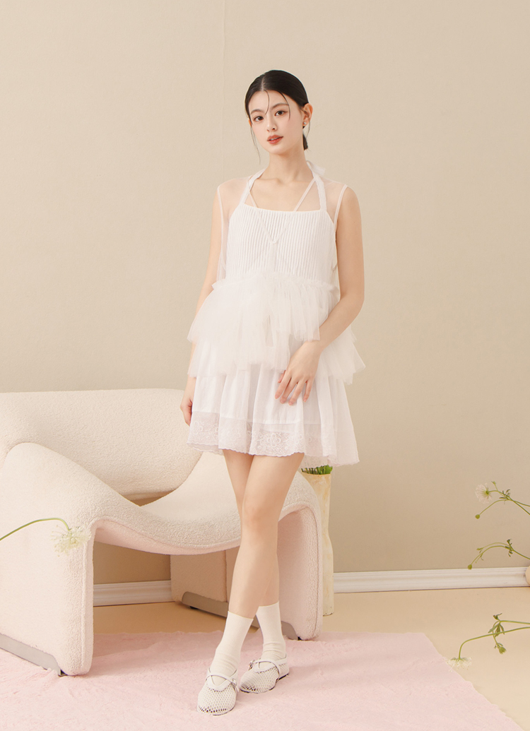 GraceGift 平價女鞋 個性網面 細閃芭蕾舞娃娃鞋 白色 平底娃娃鞋 實拍圖