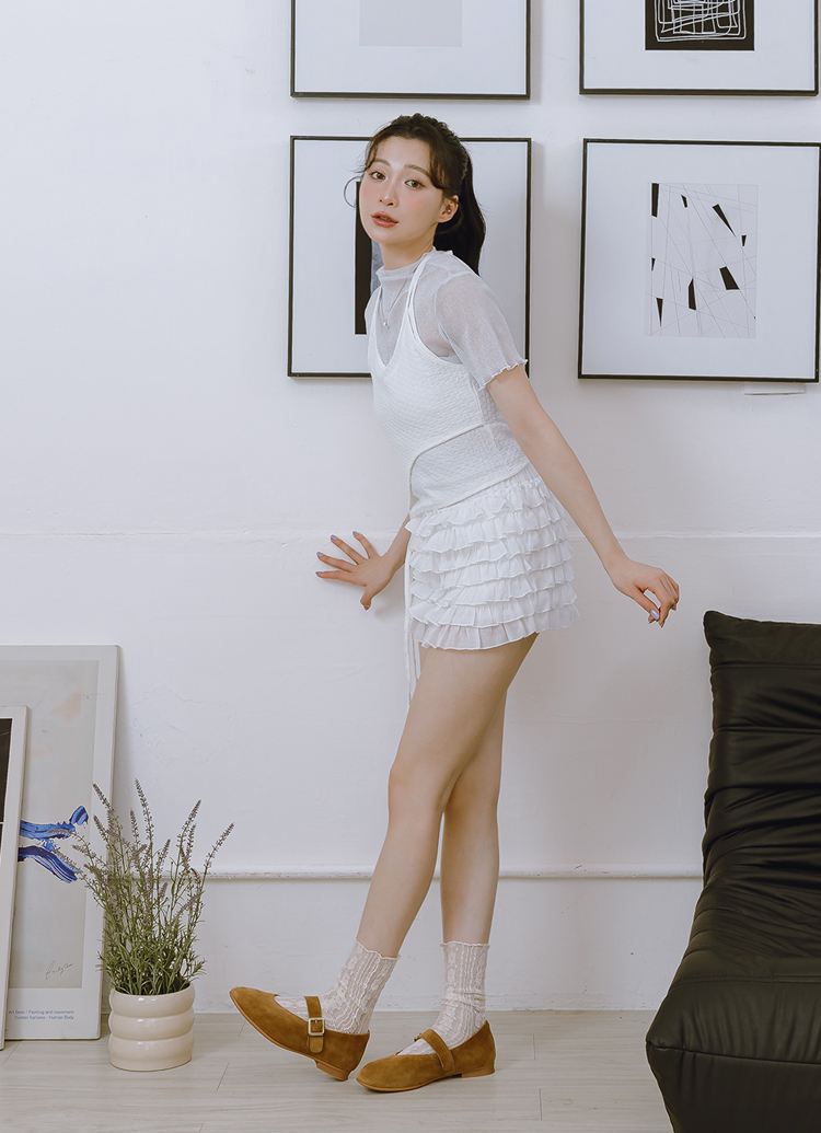 GraceGift 平價女鞋 時尚秀場 圓頭 精品級金屬方釦真皮平底瑪莉珍鞋 棕色