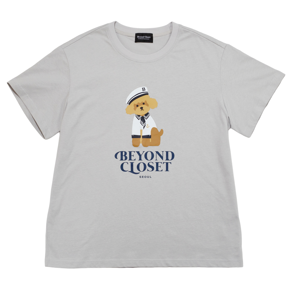 韓國Beyond Closet 水手貴賓印花短版T-shirt 淺灰