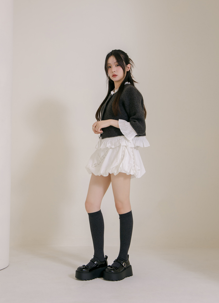 Grace Gift 平價女鞋 高挑甜心 蝴蝶結輕量瑪莉珍鞋 黑漆色 厚底瑪莉珍鞋 實拍圖