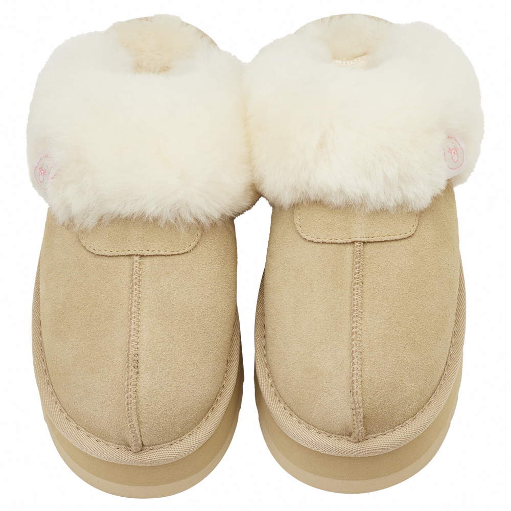 Care Bears-鑽石小熊牛麂皮羊毛厚底雪地拖鞋 杏