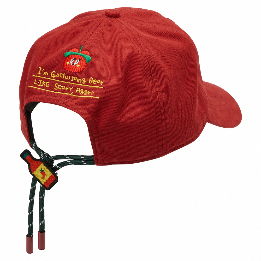 GraceGift Wasabi Bear聯名 辣椒醬熊 拉繩調節電繡棒球帽 正紅色