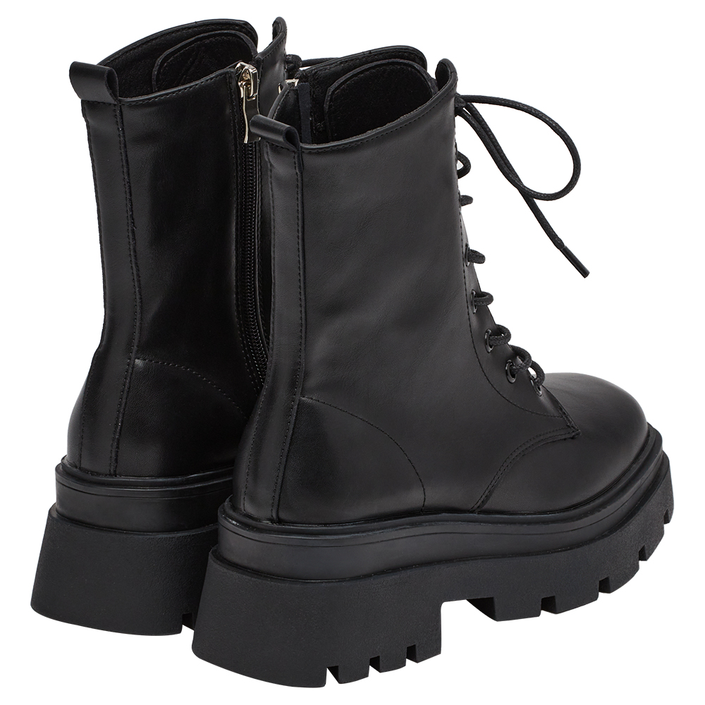 叛逆潮流方頭鬆糕厚底綁帶靴 黑