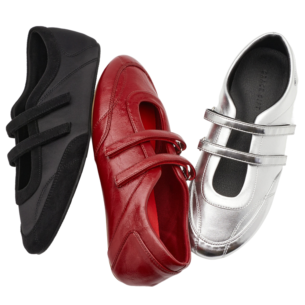 輕盈革命魔鬼氈雙帶內增高瑪莉珍運動鞋 銀