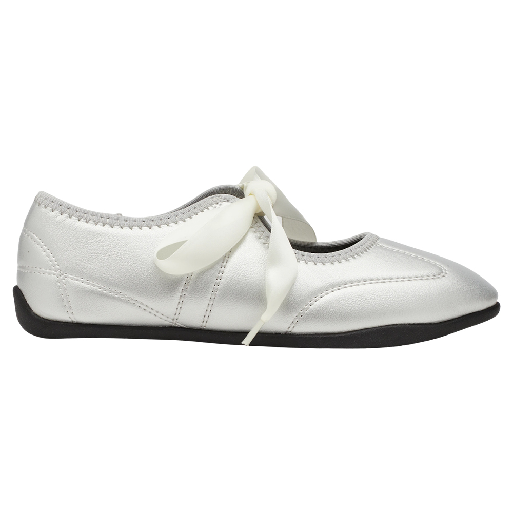 芭蕾日常2WAY蝴蝶結綁帶薄底運動鞋 銀