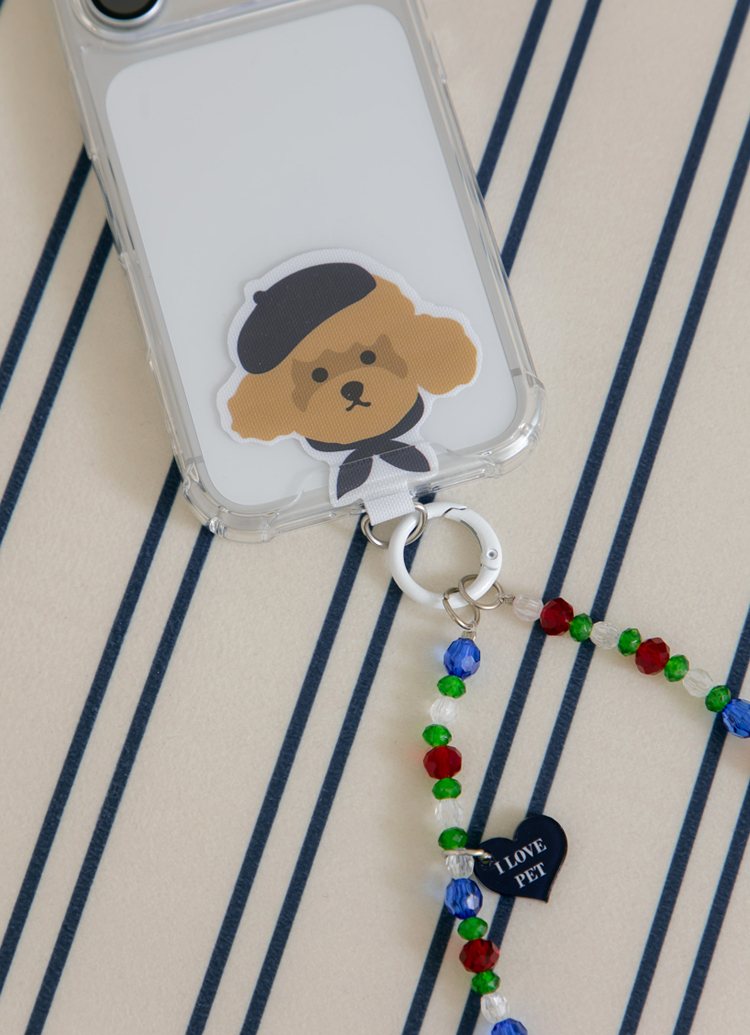 韓國Beyond Closet Y2K串珠貝雷帽貴賓狗手機掛繩，搭配彩色串珠與造型手機墊片