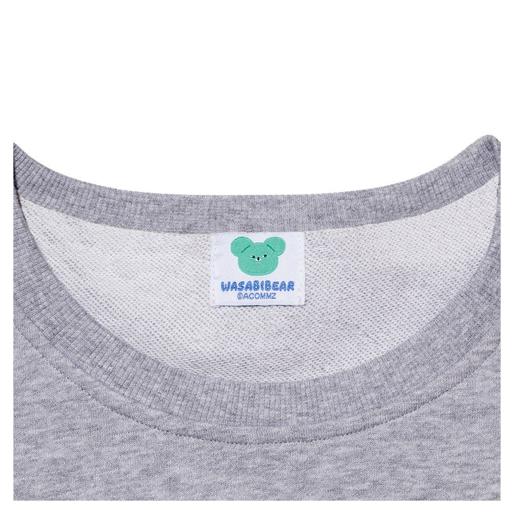 GraceGift Wasabi Bear聯名 芥末熊 小臉印花大學T 灰色 實拍圖