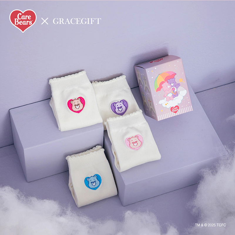Care Bears-愛心刺繡木耳花邊中筒襪盲盒(內含一雙襪子)