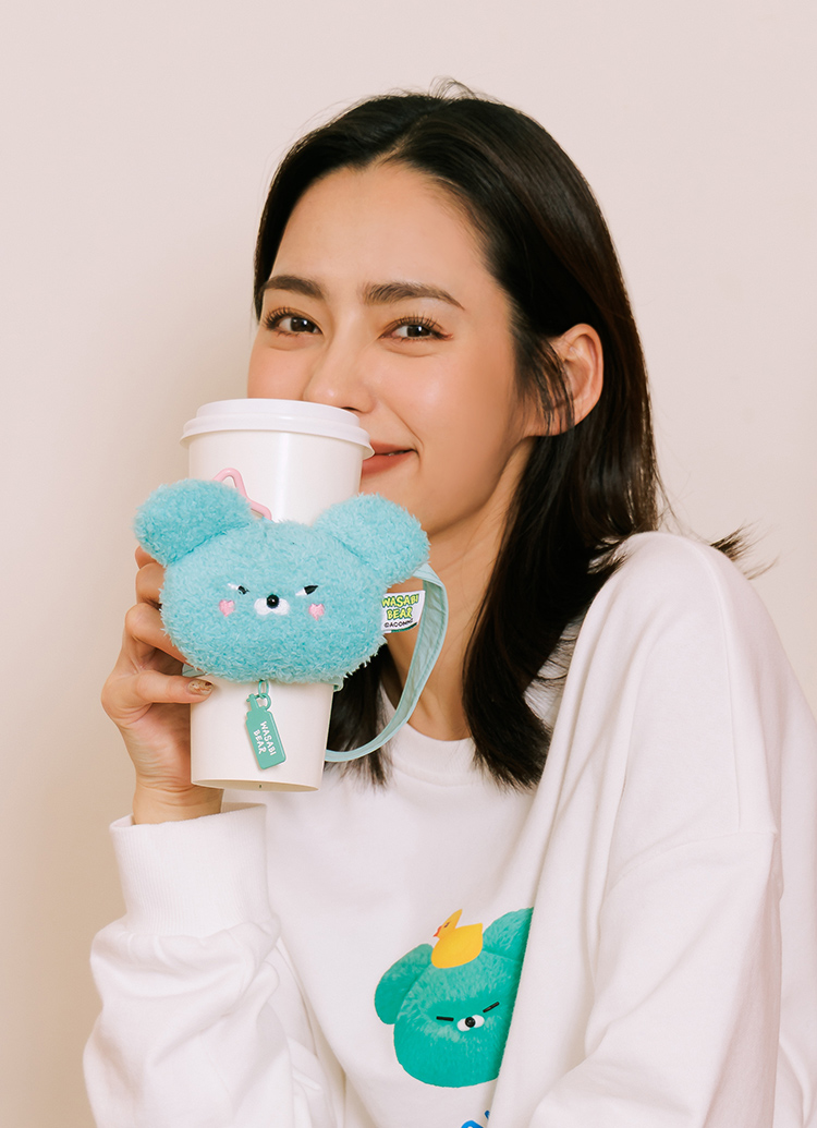 GraceGift Wasabi Bear聯名 芥末熊 絨毛星星吊飾飲料提袋 隨行包 藍綠色