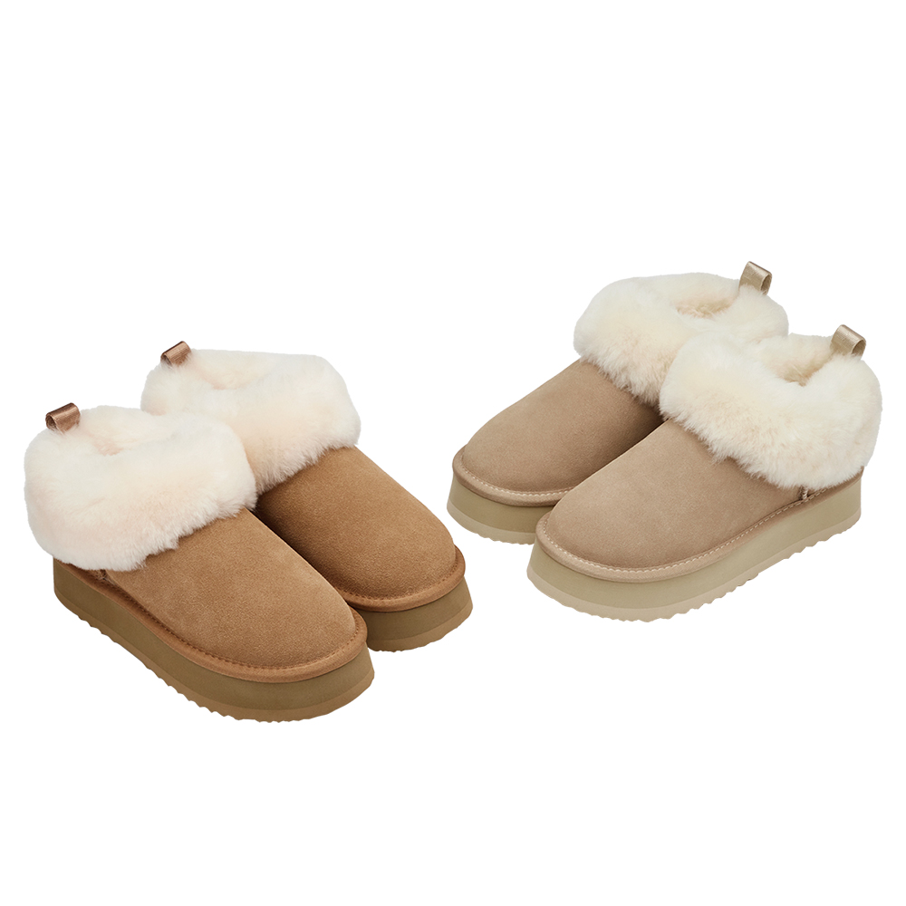 軟萌雲感翻毛短筒厚底雪靴 杏