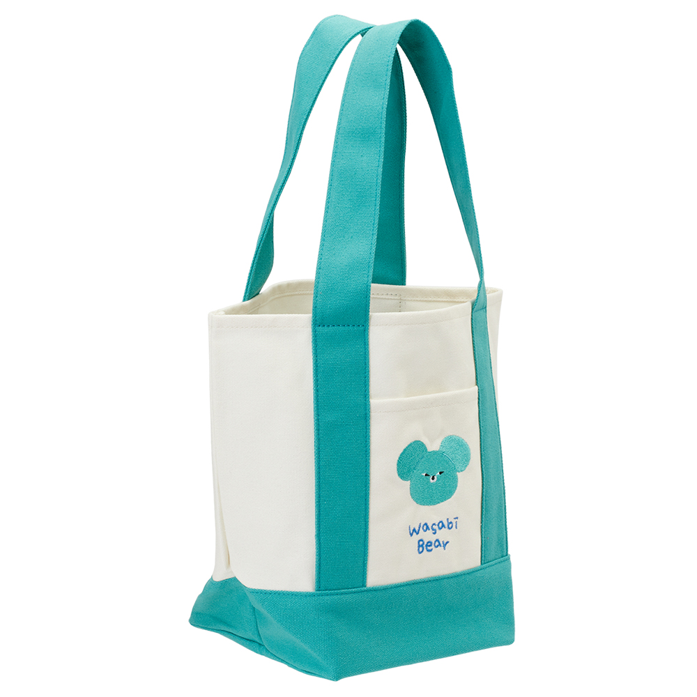 GraceGift Wasabi Bear聯名 芥末熊 撞色口袋肩背帆布包 藍綠色