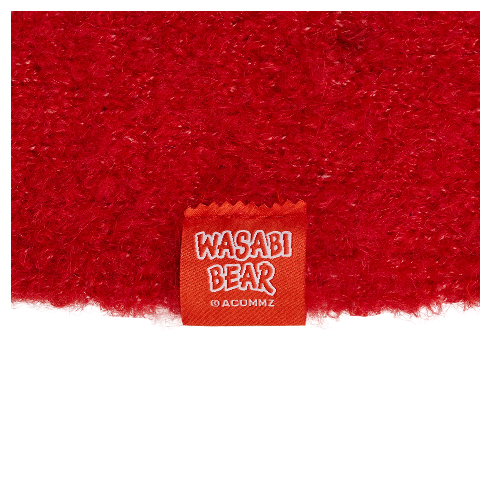 GraceGift Wasabi Bear聯名 辣椒醬熊 顆粒仿羊毛流蘇圍巾 正紅色 實拍圖