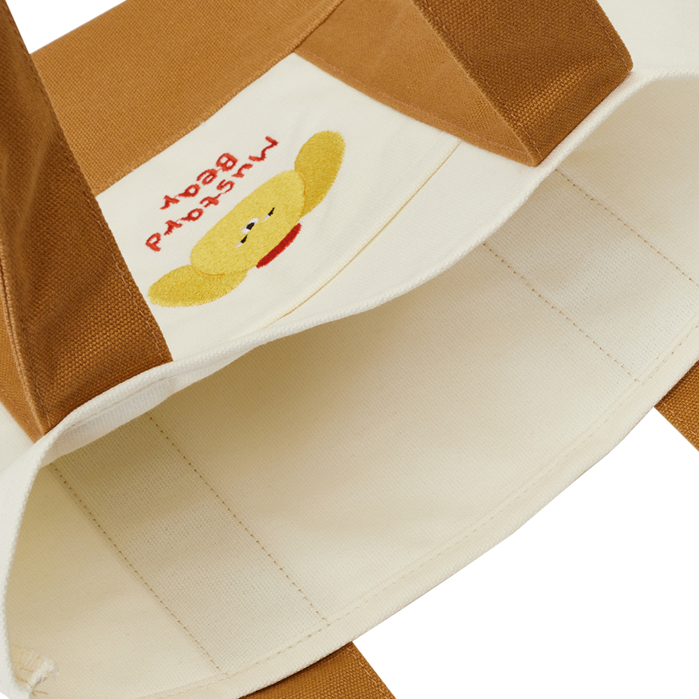 GraceGift Wasabi Bear聯名 黃芥末熊 撞色口袋肩背帆布包 咖色