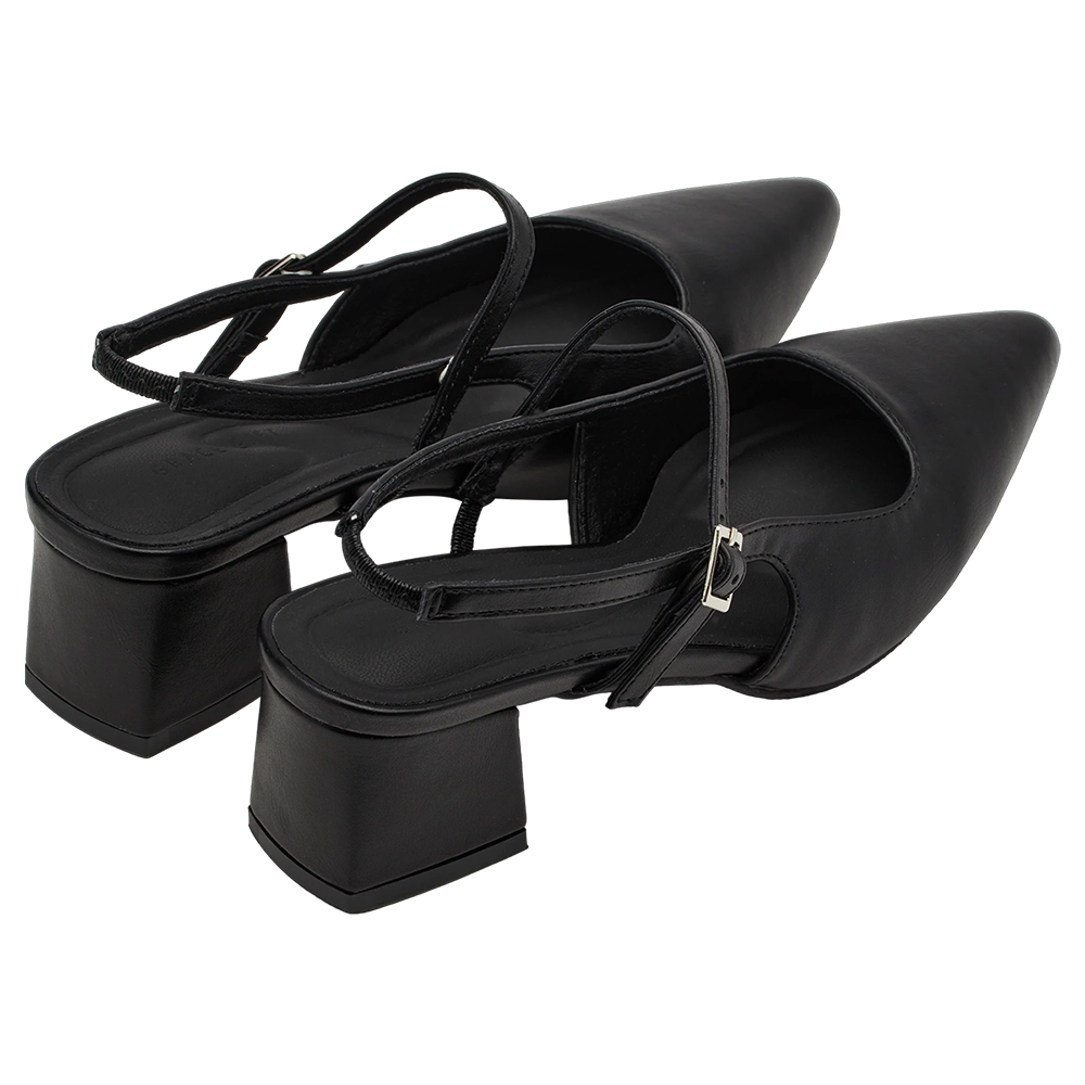 GraceGift平價女鞋 時尚秀場 尖頭  韓系尖頭通勤百搭後空低跟鞋 黑色