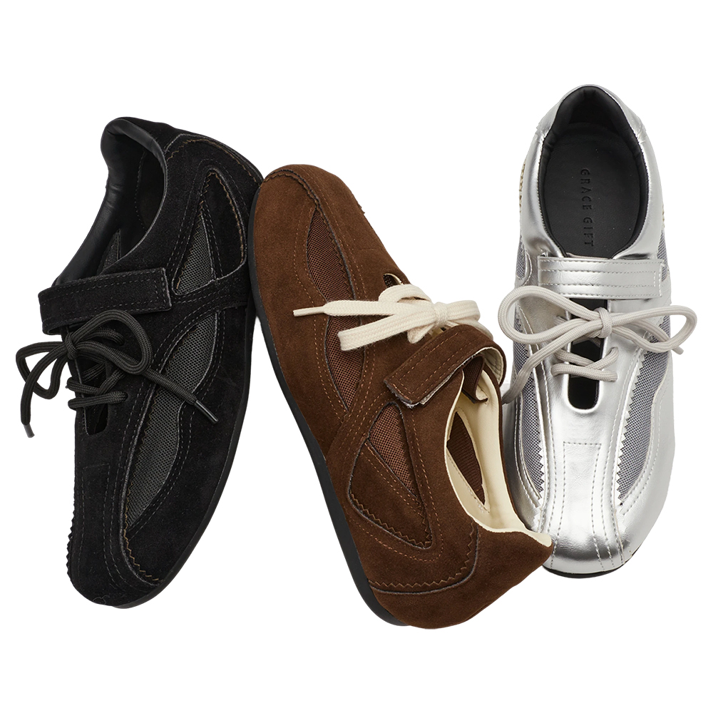 芭蕾少女方頭2WAY綁帶魔鬼氈運動鞋 黑