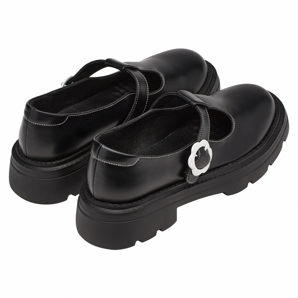 日系可愛小花扣T字輕量瑪莉珍鞋 黑