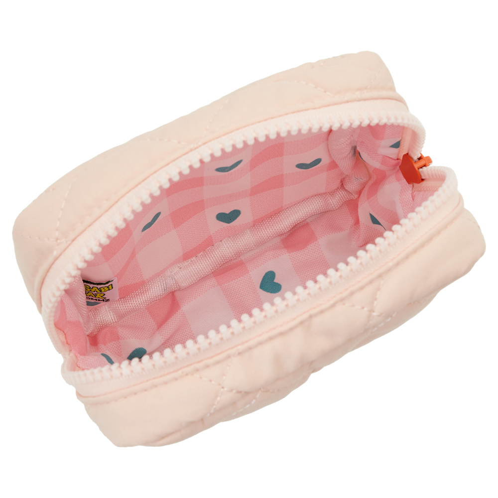 GraceGift Wasabi Bear聯名 辣椒醬熊 格紋鋪棉收納包 粉色 實拍圖