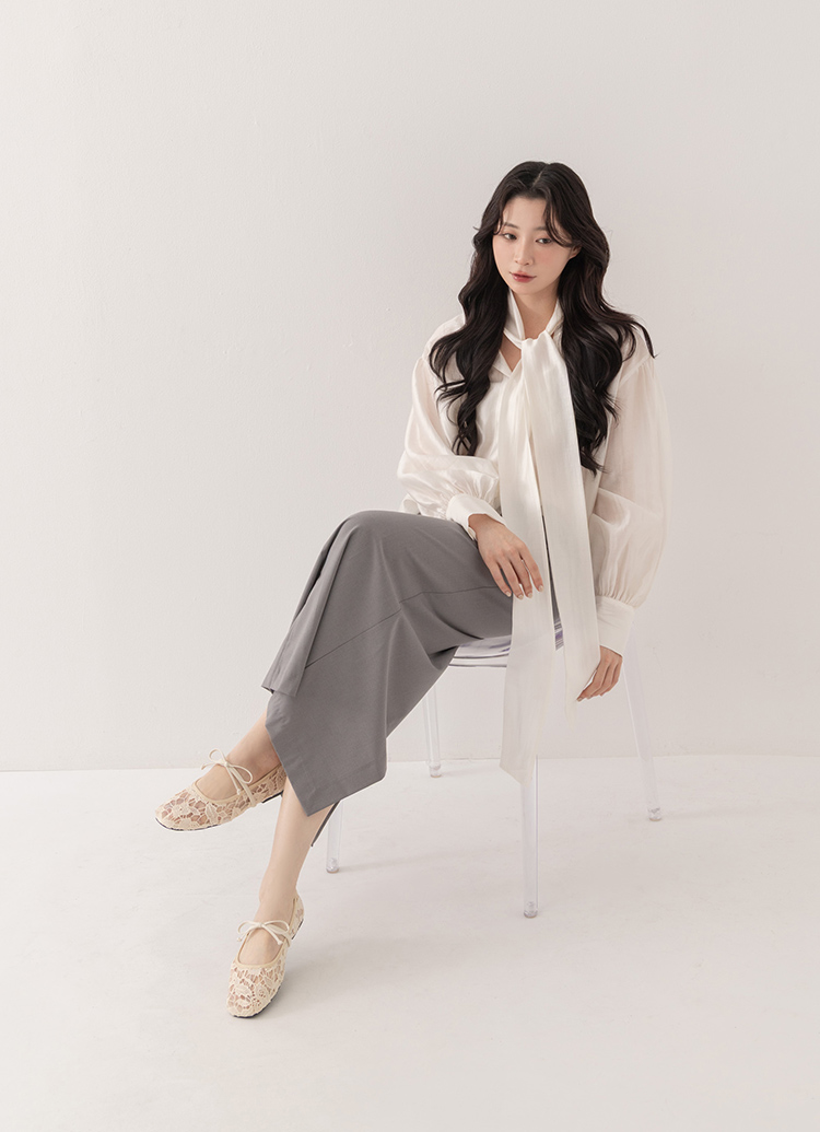 GraceGift平價女鞋 法式復古蕾絲蝴蝶結瑪麗珍芭蕾舞鞋 杏色