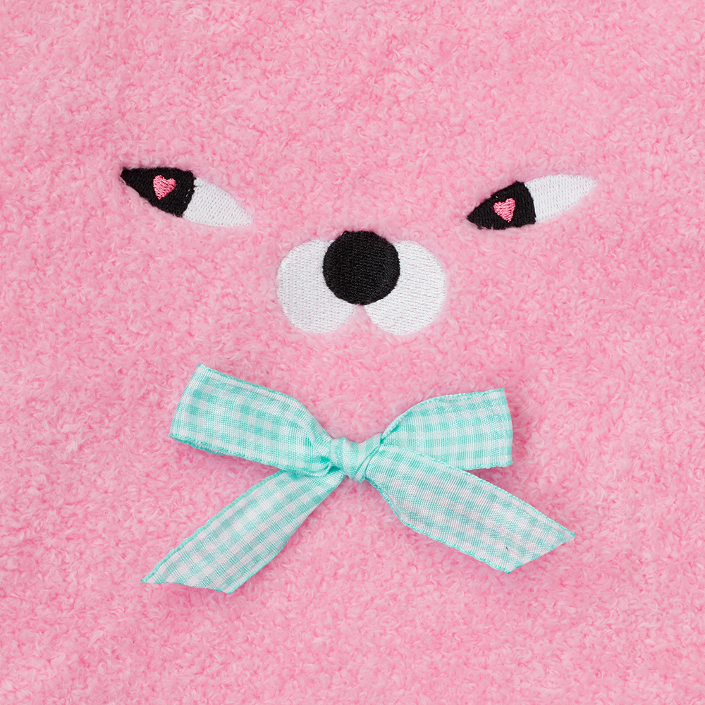 Grace Gift Wasabi Bear 聯名 粉芥末熊 絨毛蝴蝶結手提袋 粉紅色 可愛提袋 實拍圖