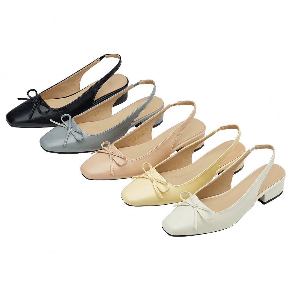 GraceGift平價女鞋 時尚秀場 方頭 韓系清新蝴蝶結後空跟鞋 黃色