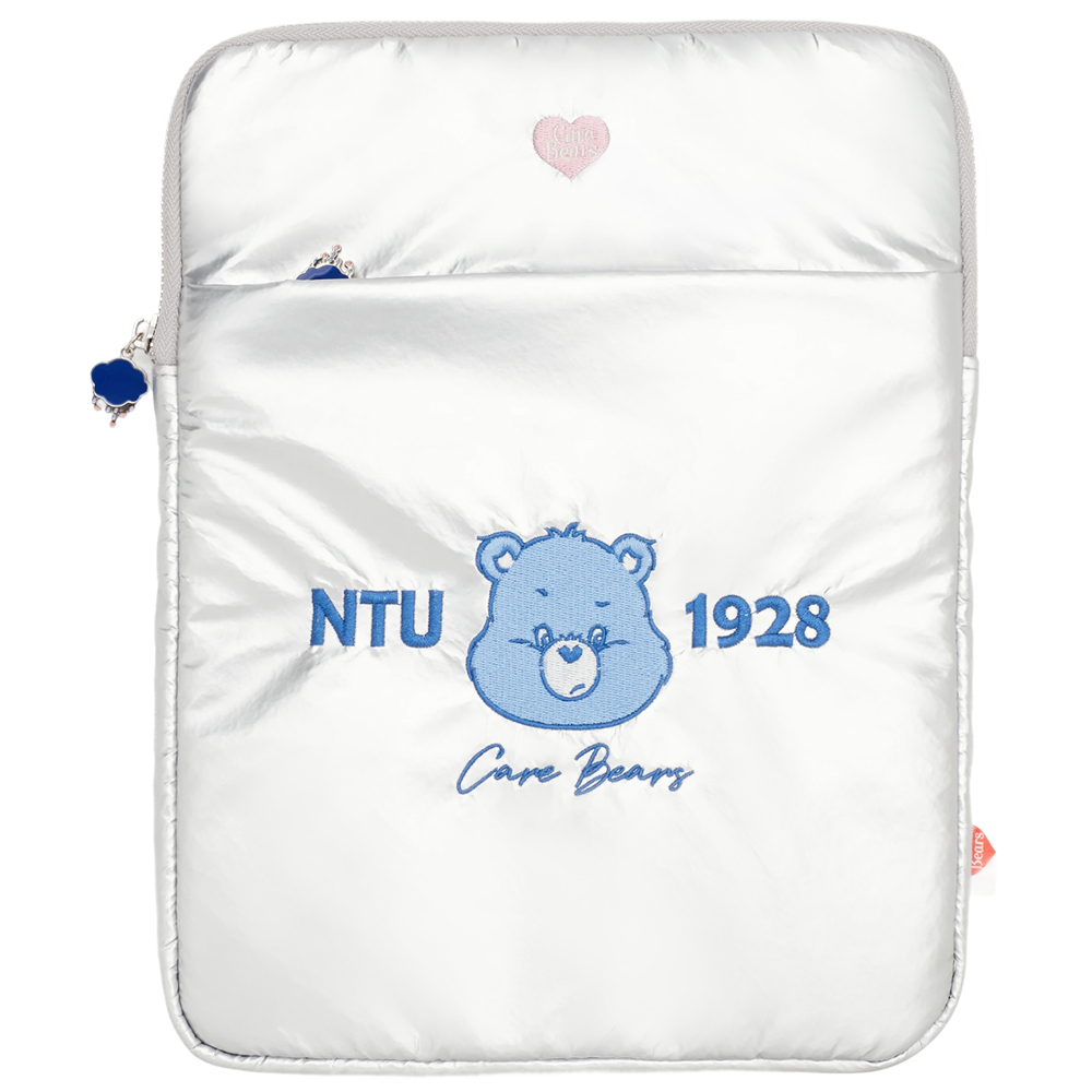 GraceGift Care Bears聯名 NTU 牢騷小熊 澎澎空氣平板包 銀色 實拍圖