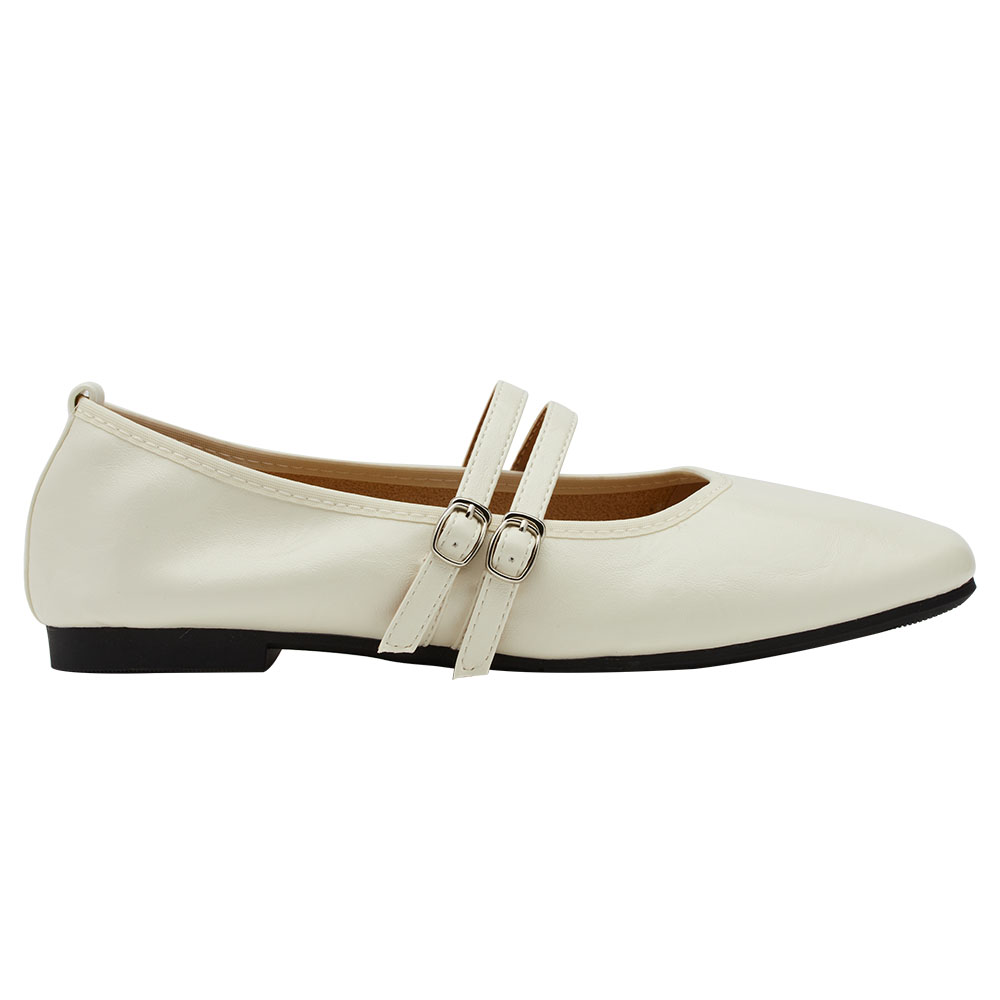 GraceGift平價女鞋 時尚秀場 圓頭 奶油雲朵極軟加厚乳膠芭蕾瑪莉珍鞋 米白色