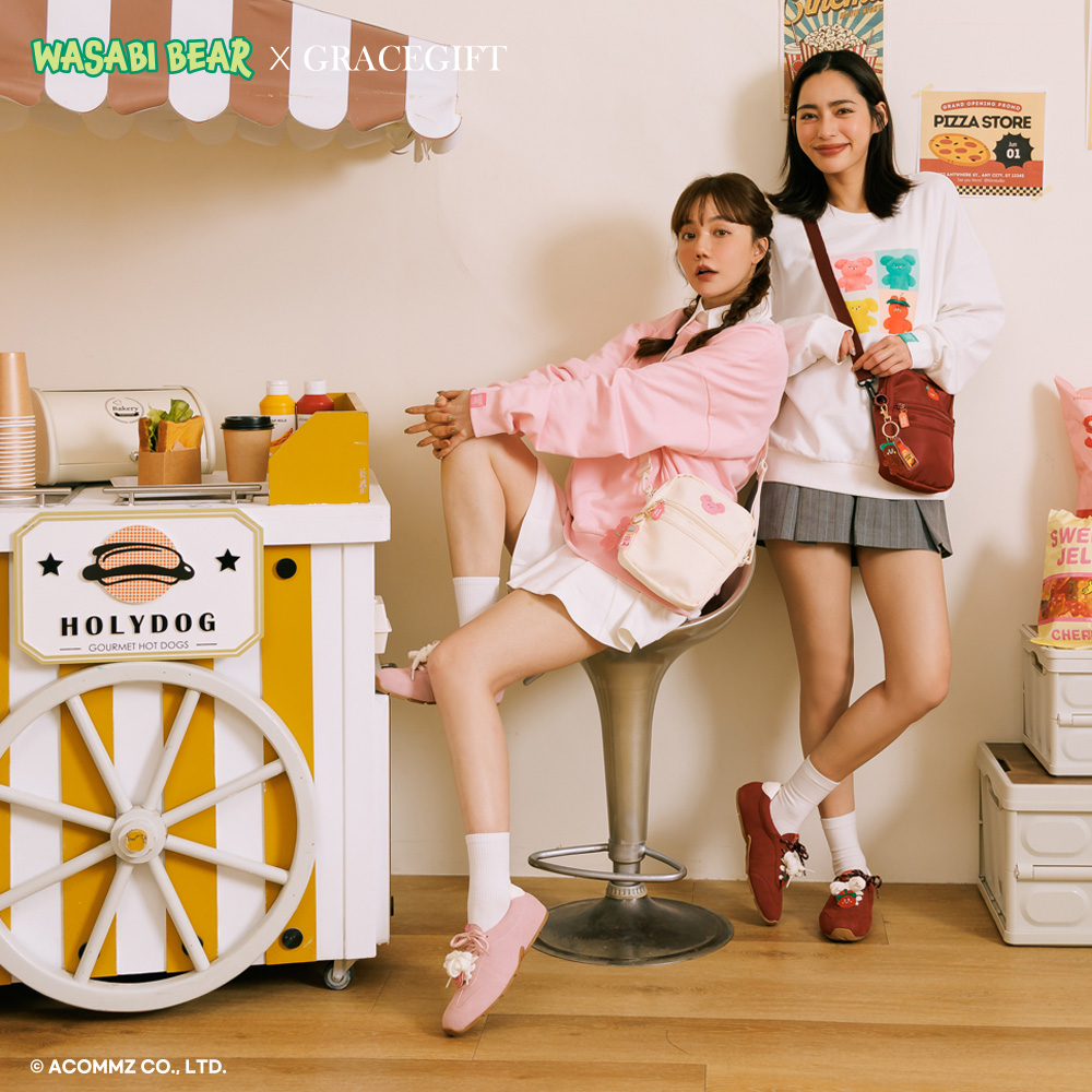 GraceGift Wasabi Bear聯名 辣椒醬 熊雙層斜背尼龍隨身包 紅色 實拍圖