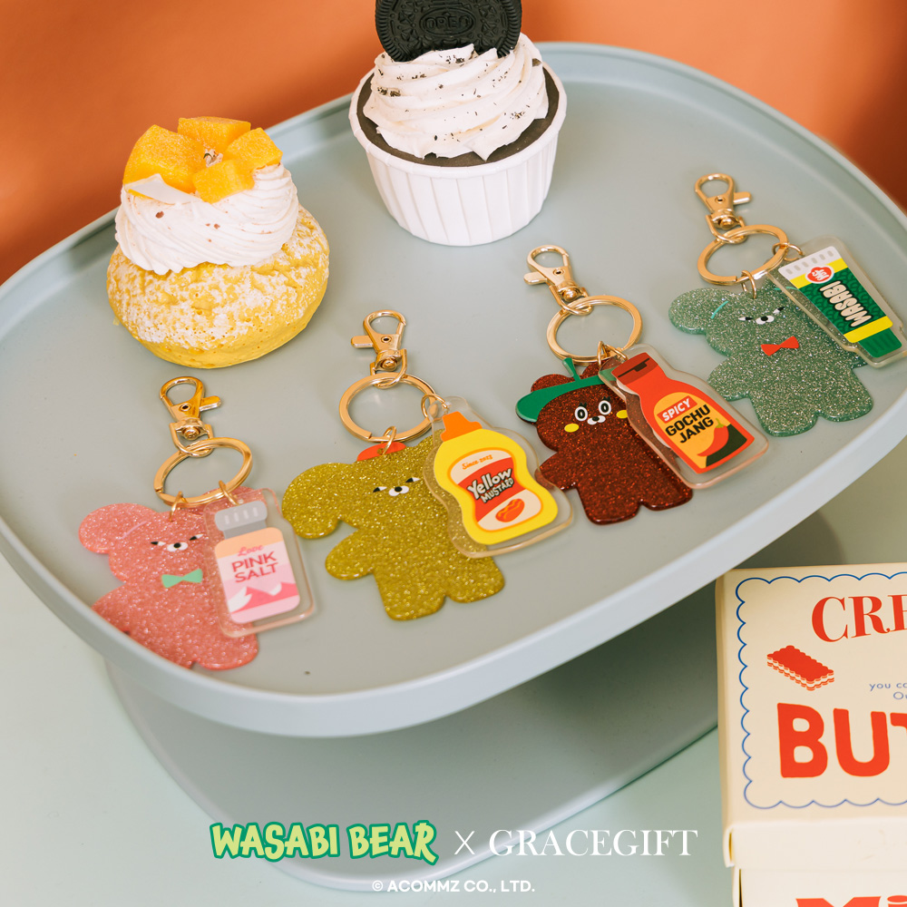 GraceGift Wasabi Bear聯名 繽紛閃粉系列壓克力鑰匙圈盲盒