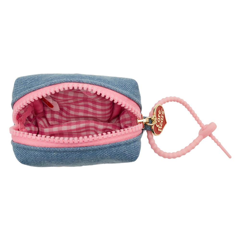 Care Bears-樂觀小熊電繡格紋吊飾零錢包 深藍