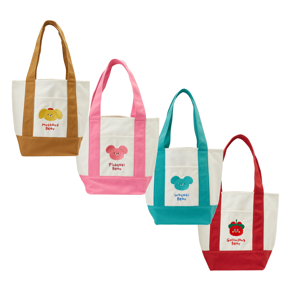 GraceGift Wasabi Bear聯名 黃芥末熊 撞色口袋肩背帆布包 咖色