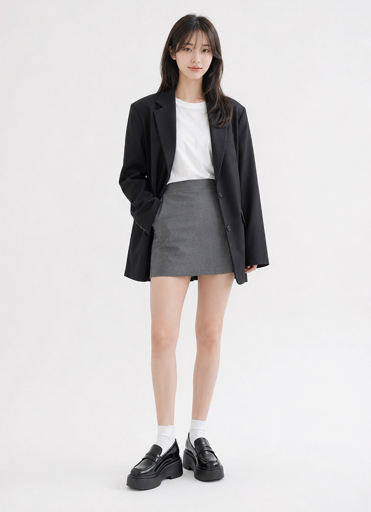 GraceGift平價女鞋 摩登比例 內增高 輕量厚底 樂福鞋 黑