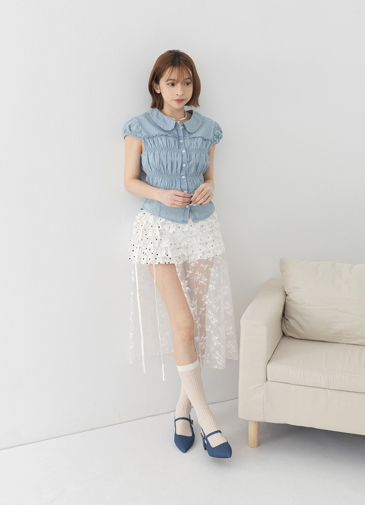 GraceGift平價女鞋 時尚秀場 尖頭  韓系尖頭通勤百搭後空低跟鞋 牛仔