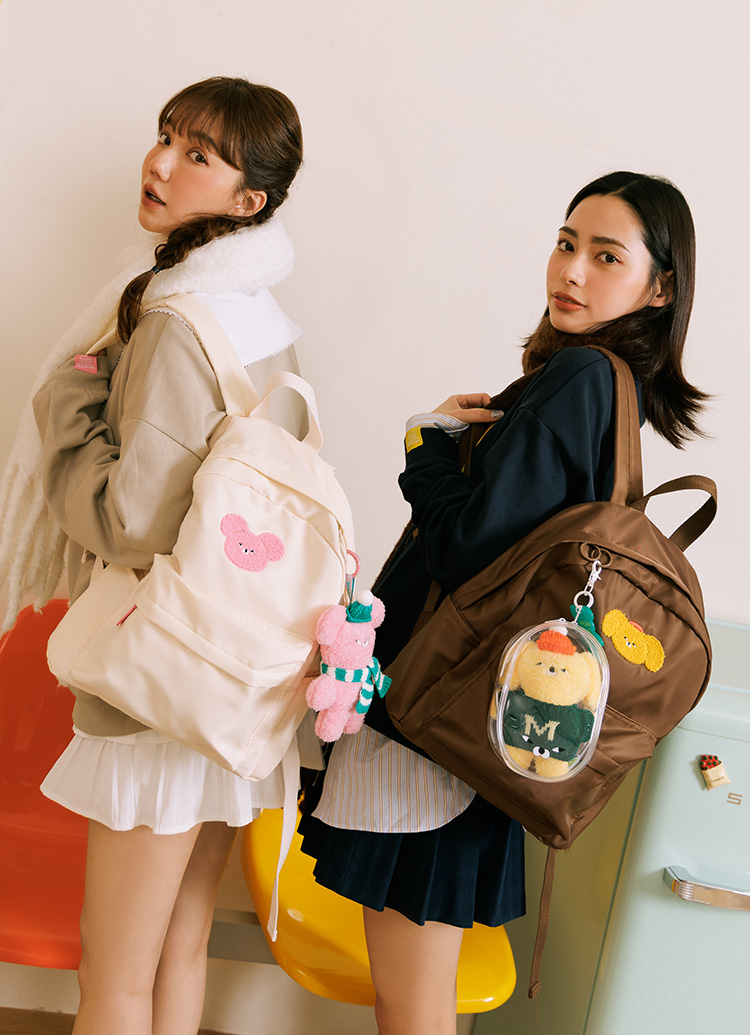 GraceGift Wasabi Bear聯名 黃芥末熊 吊牌輕便尼龍後背包 正紅色 實拍圖