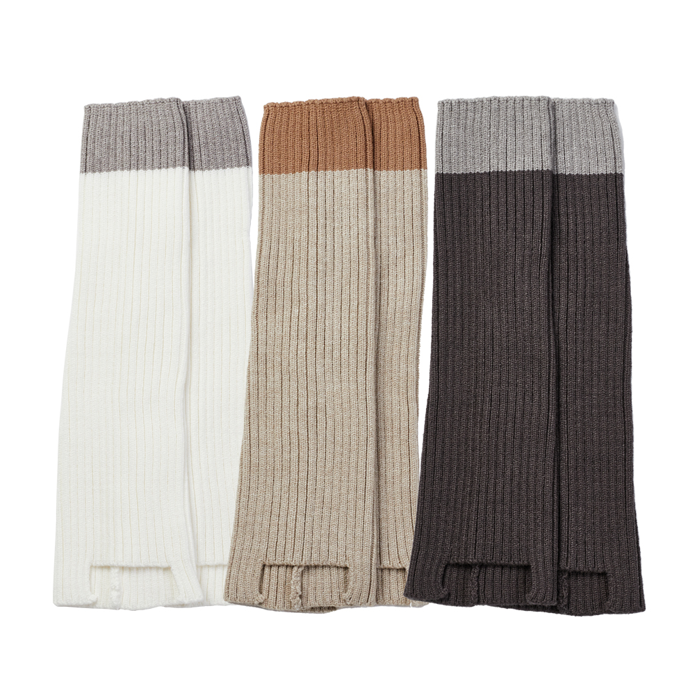 撞色層次針織堆堆襪套 白