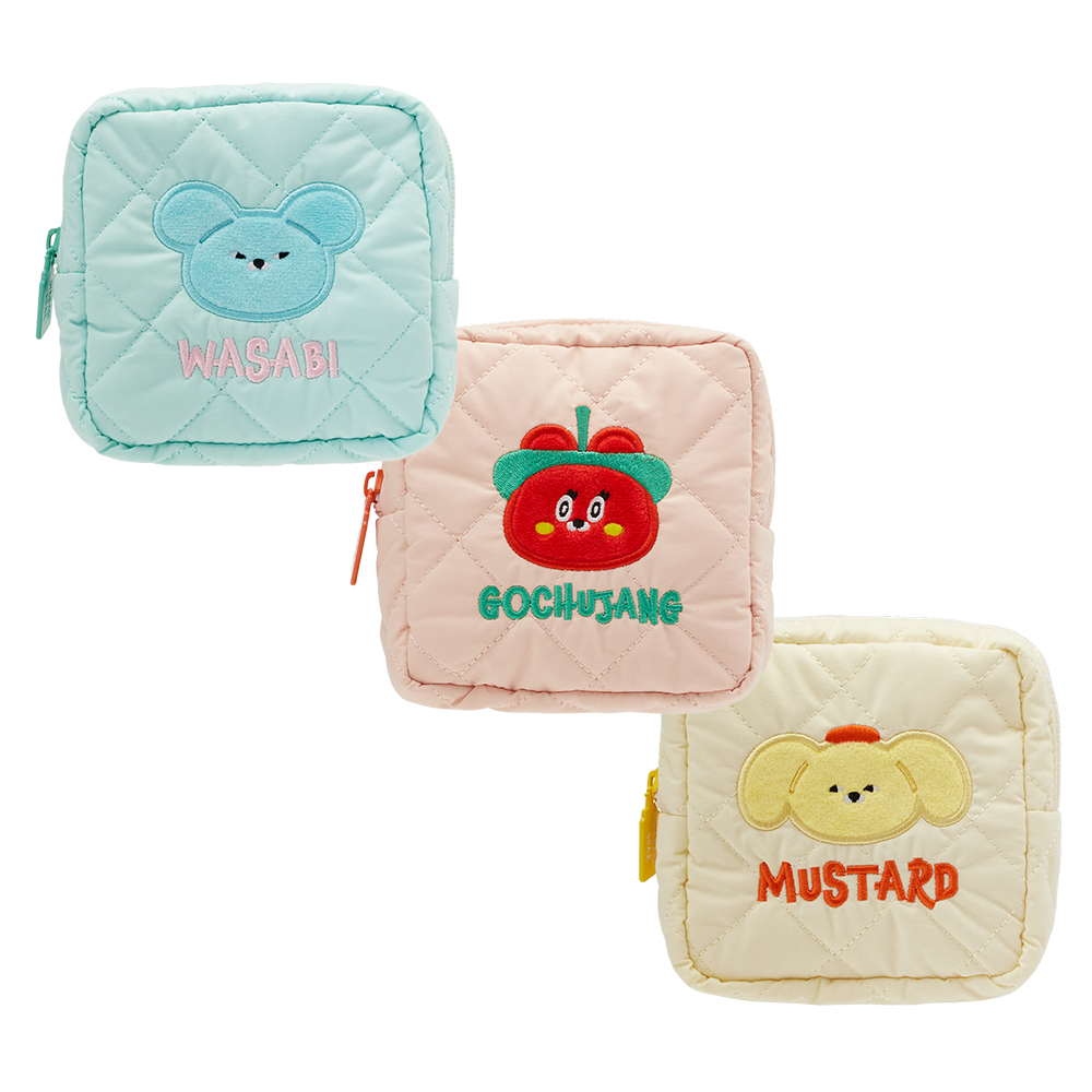 GraceGift Wasabi Bear聯名 黃芥末熊 格紋鋪棉收納包 粉色 實拍圖