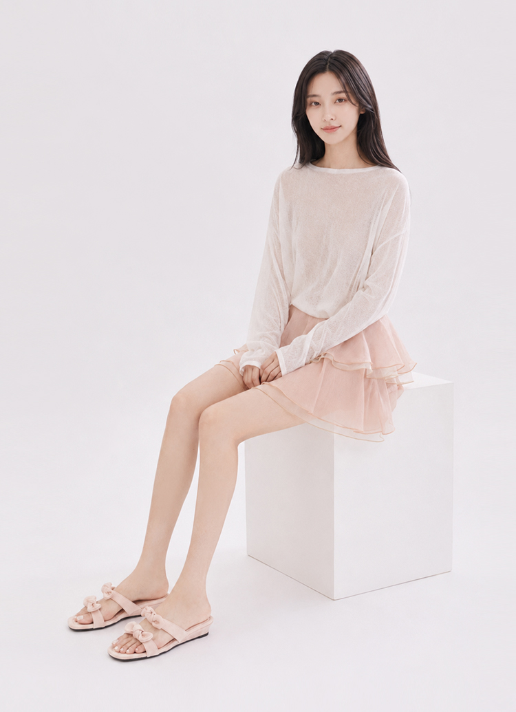 GraceGift平價女鞋 時尚秀場 方頭 日系漫步雙蝴蝶結楔型低跟拖鞋 粉色
