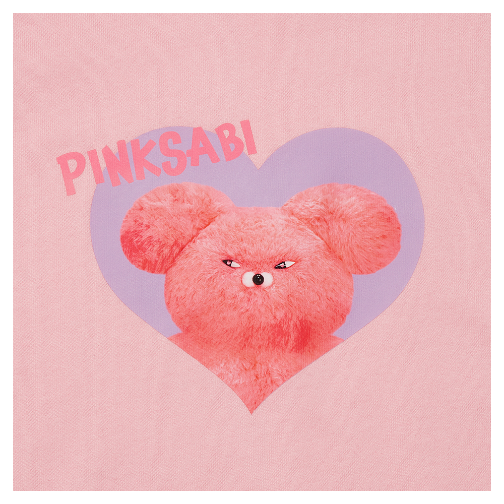 GraceGift Wasabi Bear聯名 粉芥末熊 小臉印花大學T 粉紅色 實拍圖